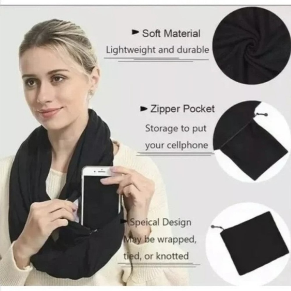 NWT Beyond Yoga Hidden Pocket Lightweight Infinity‎ Scarf Black
